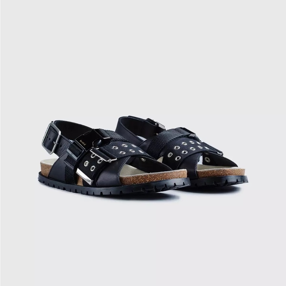 A.P.C x Sacai black leather “Jules” sandals